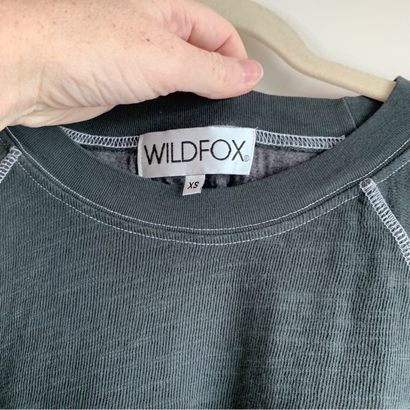 WILDFOX "UGH" Sweatshirt Faux Knit Stitching Graphic Gray Olive Green Size XS - Picture 6 of 7